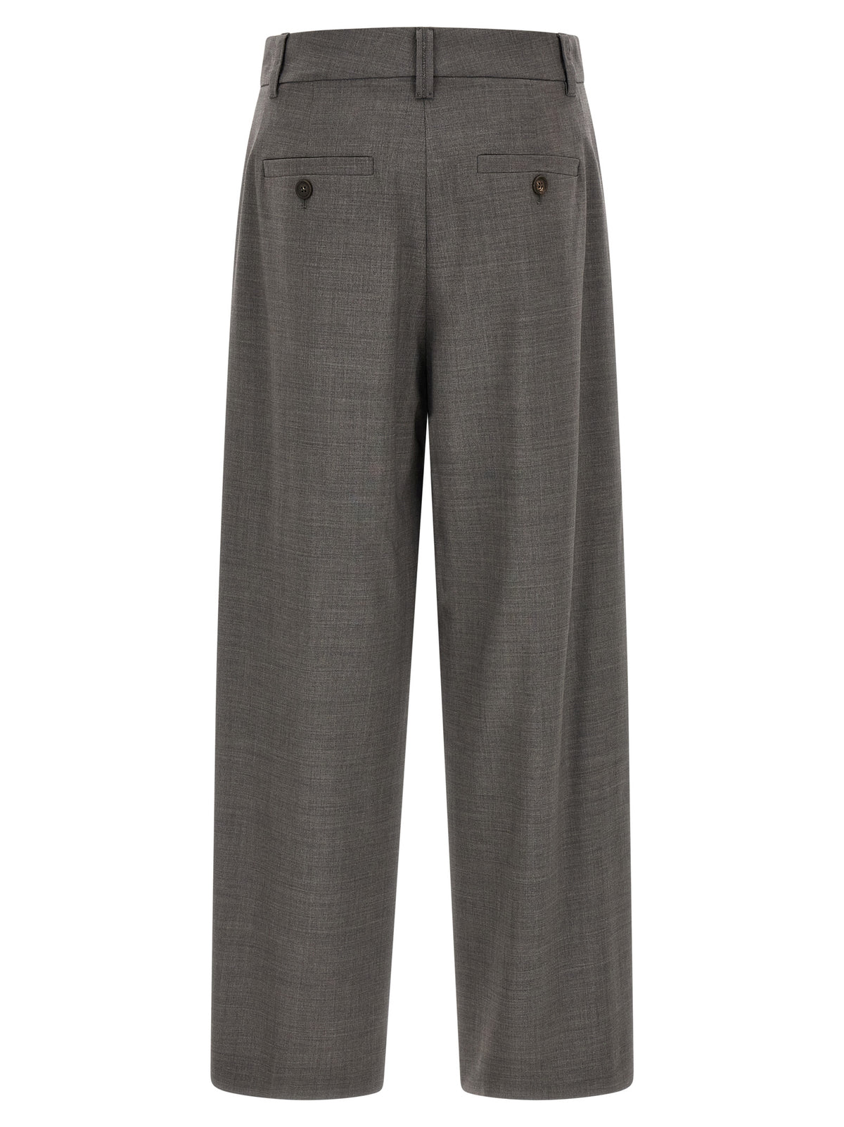 Trousers by Brunello Cucinelli for women in virgin wool & polyamide gray features a artisanal silhouette, showcasing a sophisticated wide & cropped with a cropped and for a artisanal finish.