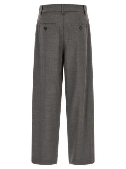 Trousers by Brunello Cucinelli for women in virgin wool & polyamide gray features a artisanal silhouette, showcasing a sophisticated wide & cropped with a cropped and for a artisanal finish.