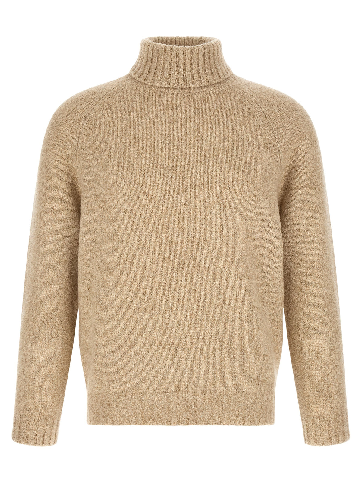 Cardigan by Brunello Cucinelli for men in silk cashmere virgin wool beige features a dramatic silhouette, showcasing a sophisticated turtle neckline and dramatic detail for a timeless, premium look.