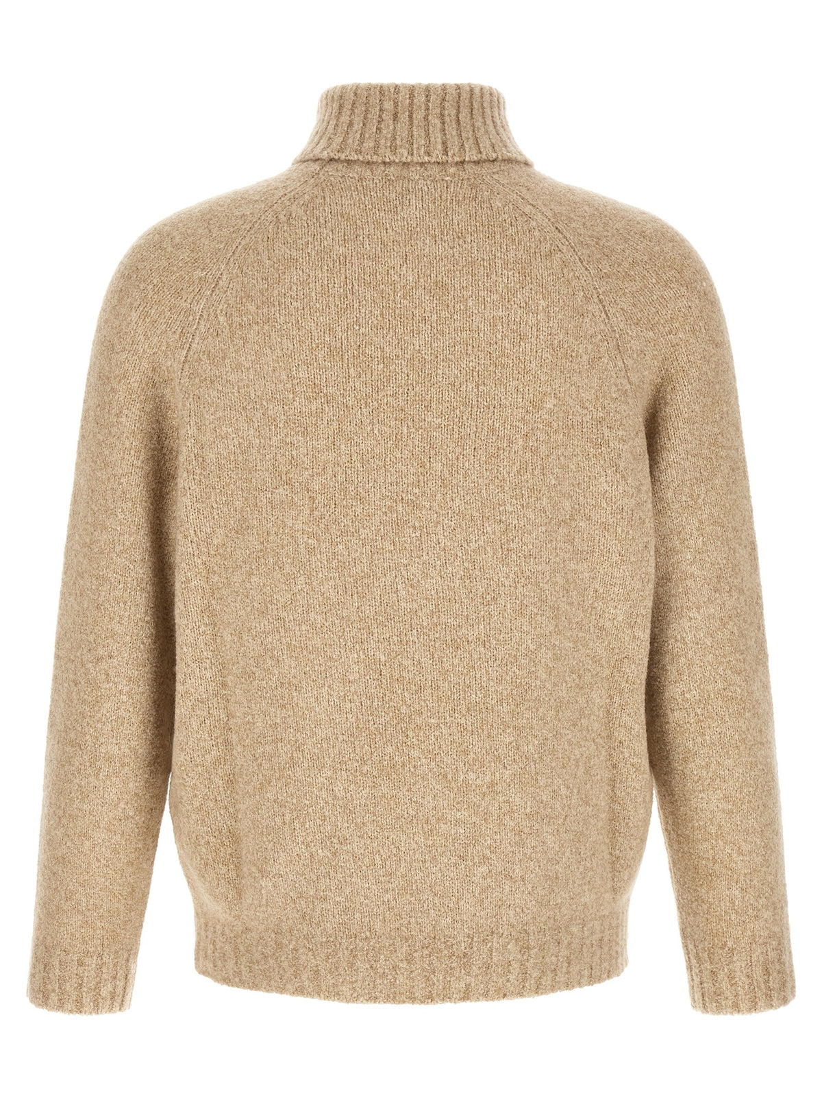Cardigan by Brunello Cucinelli for men in silk cashmere virgin wool beige showcases a captivating silhouette, artfully detailed with a captivating and turtle neckline for a truly sophisticated captivating look.
