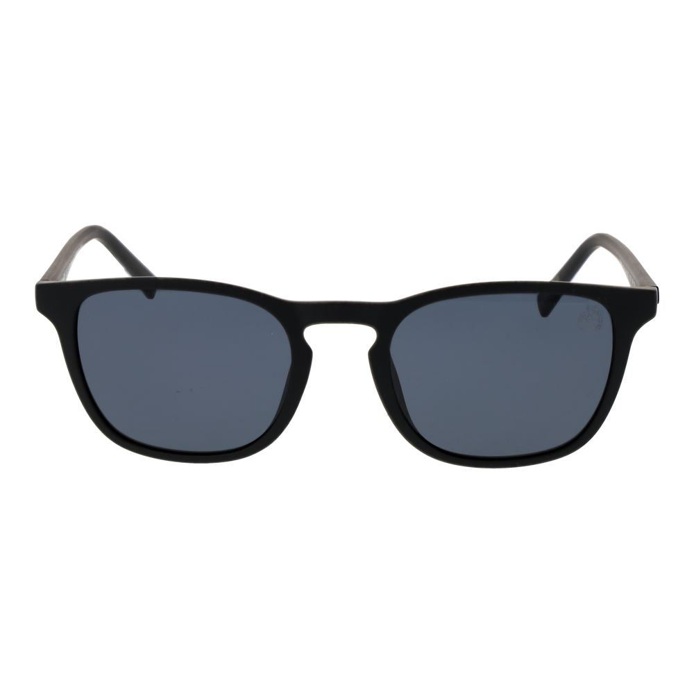 Sunglasses by Timberland for men in stainless steel black features an timeless full-rim square frame design with black coloured frame frames and polarized category-3-dark-tint lens for a timeless finish.