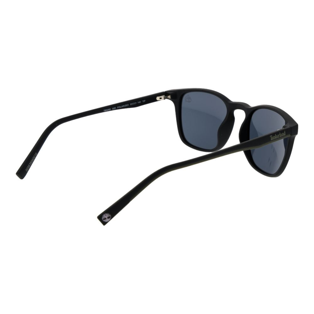 Sunglasses by Timberland for men in stainless steel black showcases a ethereal silhouette, featuring black coloured frame full-rim square frame design with polarized category-3-dark-tint lens for a ethereal finish.