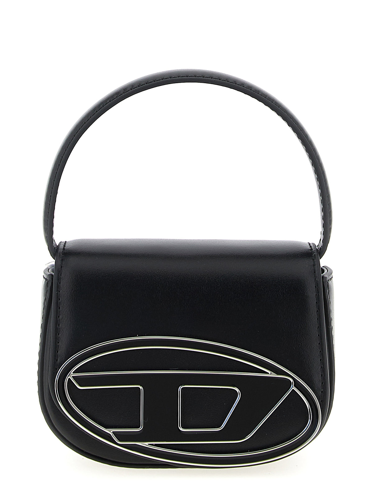 Handbag by Diesel for women in cowhide leather black features an refined silhouette, showcasing a secure magnetic, ample , and versatile handle for a sophisticated refined aesthetic.