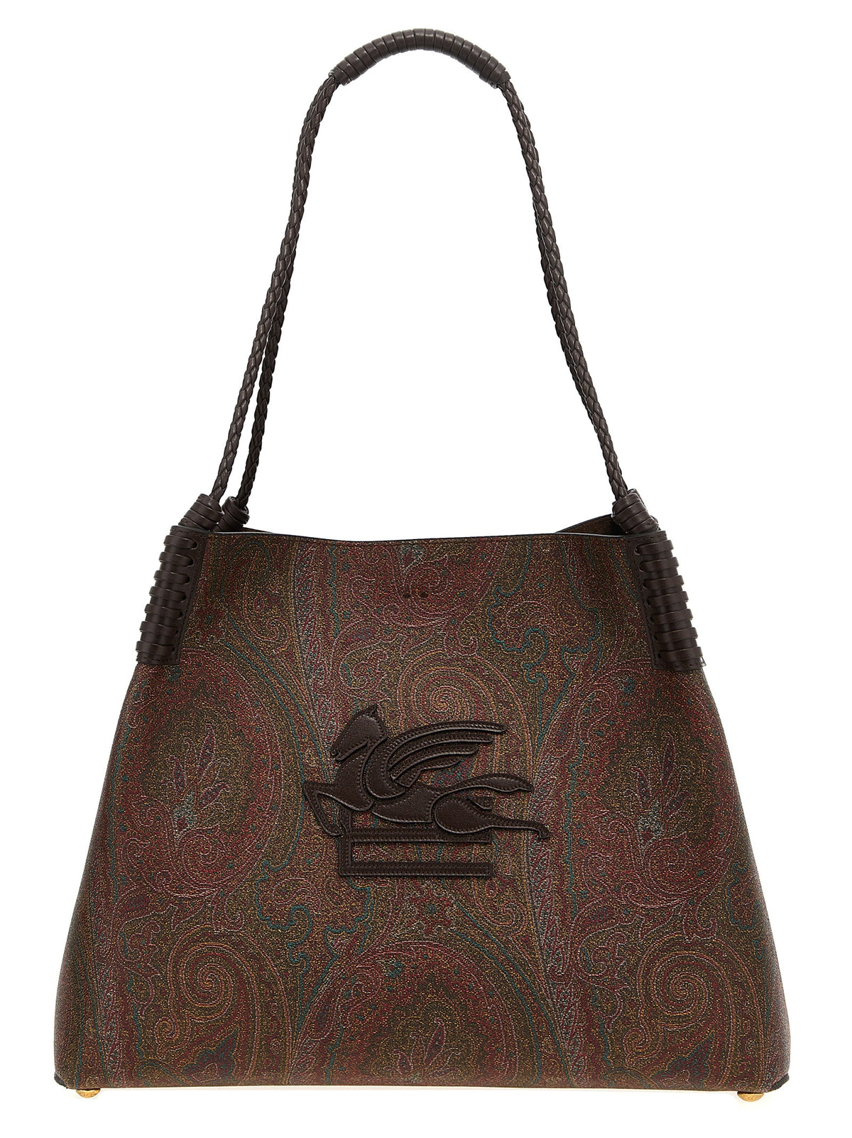 Shopper Tote Clutch Bag by Etro for women in polyester suede leather & cotton brown & paisley features an metropolitan chic Polyester Suede Leather & Cotton Shopper Tote Clutch Bag design with a secure snap & hook, metropolitan chic , and versatile handle for a metropolitan chic look.