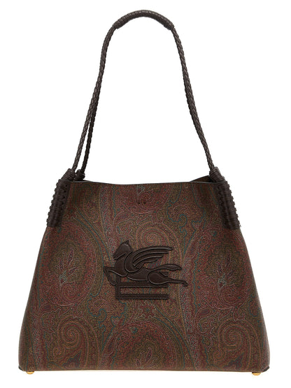 Shopper Tote Clutch Bag by Etro for women in polyester suede leather & cotton brown & paisley features an metropolitan chic Polyester Suede Leather & Cotton Shopper Tote Clutch Bag design with a secure snap & hook, metropolitan chic , and versatile handle for a metropolitan chic look.