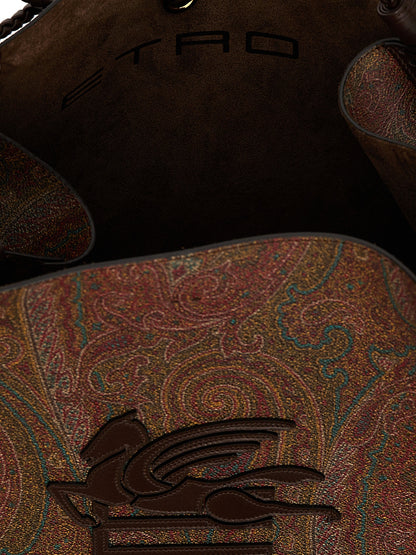 Shopper Tote Clutch Bag by Etro for women in polyester suede leather & cotton brown & paisley features a urban sophisticate Polyester Suede Leather & Cotton Shopper Tote Clutch Bag design with a secure snap & hook, ample , and versatile handle for a urban sophisticate finish.