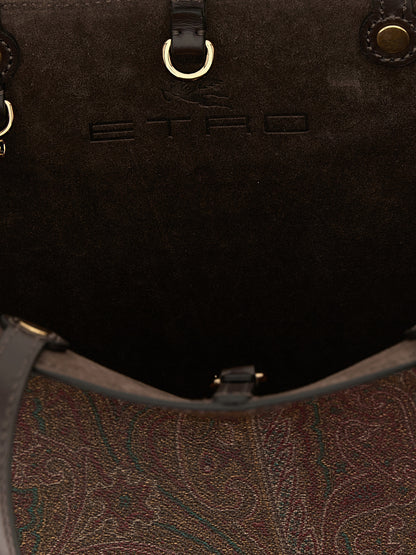 Shopper Tote Clutch Bag by Etro for women in polyester leather & cotton brown, paisley & jacquard features an sumptuous Polyester Leather & Cotton Shopper Tote Clutch Bag design with a secure snap, hook & button, ample , and versatile handle for an sumptuous finish.