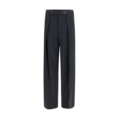 Darkpark Women's Straight Leg Regular Fit High Rise Polyester Leather & Merino Wool Trousers - Gray