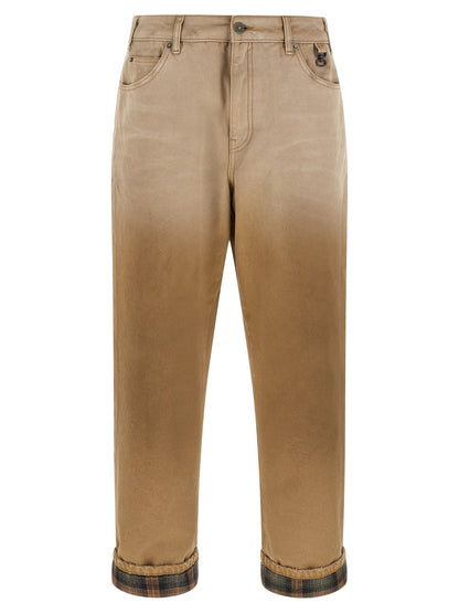 Trousers by Golden Goose for men in cotton beige & patterned features a sculptural silhouette, showcasing a sculptural relaxed-fit and long with a sophisticated for a sculptural finish.
