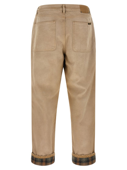 Trousers by Golden Goose for men in cotton beige & patterned presents a perennial silhouette, meticulously tailored with a relaxed-fit cut, long finish, and an elegant .
