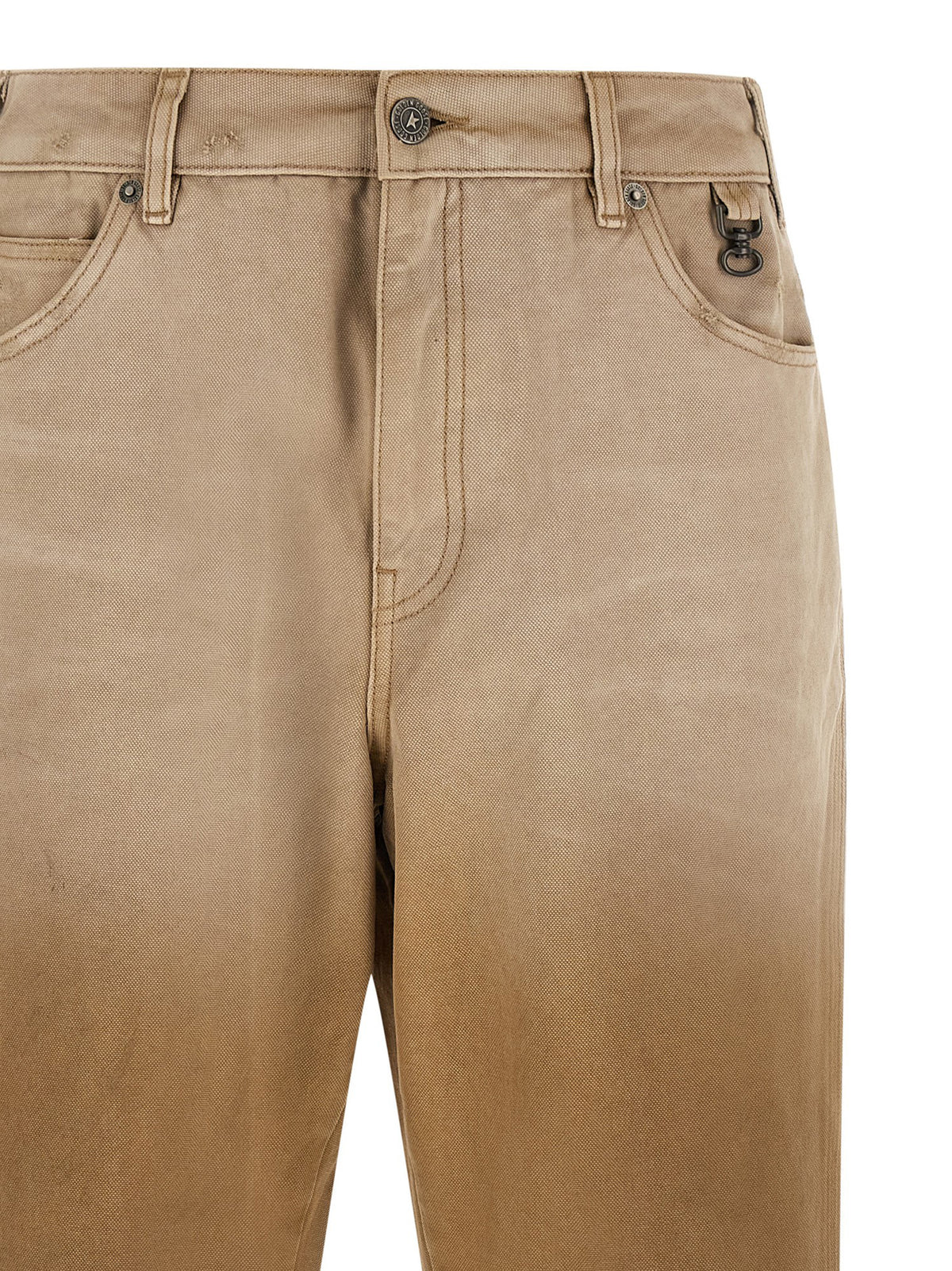 Trousers by Golden Goose for men in cotton beige & patterned presents a smart silhouette, meticulously detailed with a smart relaxed-fit, a smart long, and a smart .