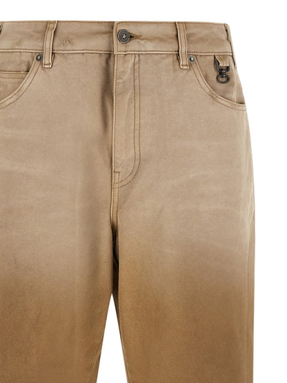 Trousers by Golden Goose for men in cotton beige & patterned presents a smart silhouette, meticulously detailed with a smart relaxed-fit, a smart long, and a smart .