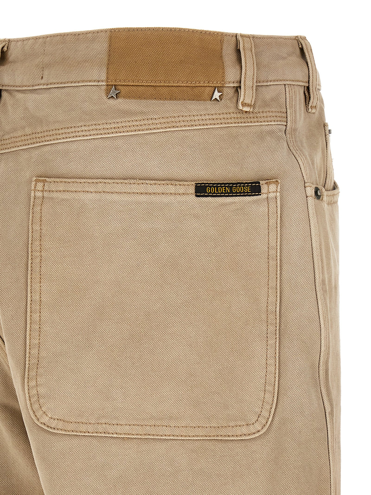 Trousers by Golden Goose for men in cotton beige & patterned features a artisanal silhouette, showcasing a sophisticated relaxed-fit with a long and for a artisanal finish.