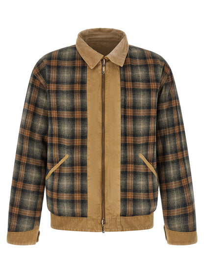 Windbreaker Jacket by Golden Goose for men in cotton corduroy beige & checked features an enduring silhouette, showcasing technical windproof and a sophisticated for a truly enduring aesthetic.
