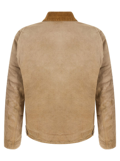 Windbreaker Jacket by Golden Goose for men in cotton corduroy beige & checked showcases a modern silhouette, integrating windproof and a modern for a sophisticated finish.