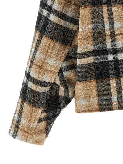 Cape by PINKO for women in polyamide wool black, blue, camel, multicolor & patterned showcases a enveloping silhouette, elegantly detailed with a enveloping and premium pockets.