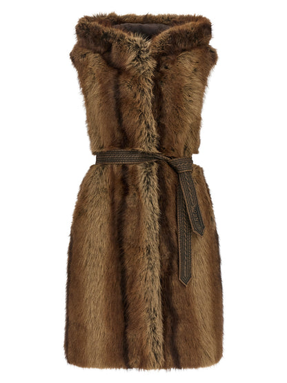 Hooded Vest by PINKO for women in polyester fur brown & natural features an on trend silhouette, showcasing a sophisticated hooded neckline and premium hooded for a truly on trend finish.