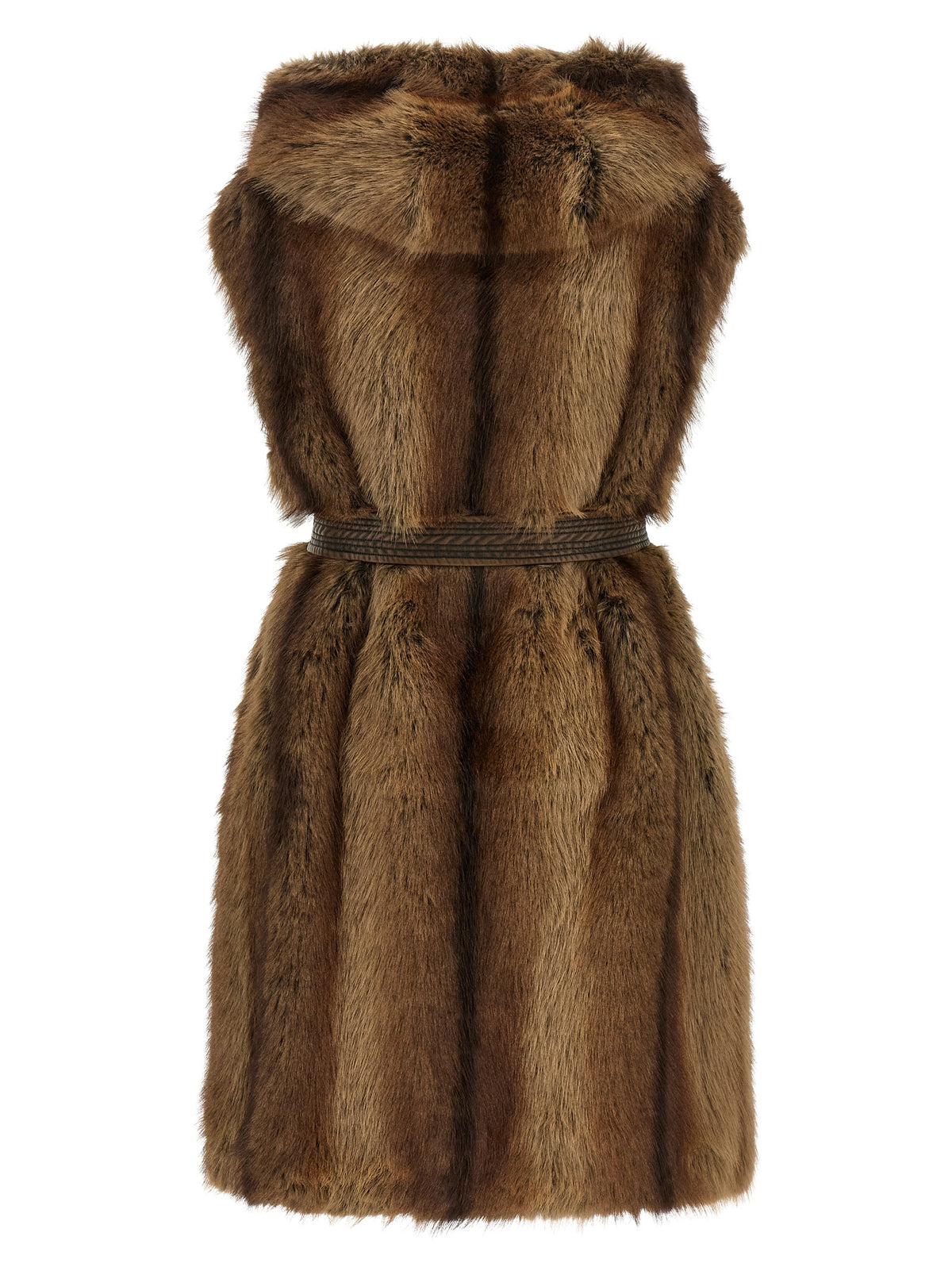 Hooded Vest by PINKO for women in polyester fur brown & natural showcases a dynamic silhouette, perfectly balancing hooded with a dynamic hooded neckline for a sophisticated, high-fashion look.
