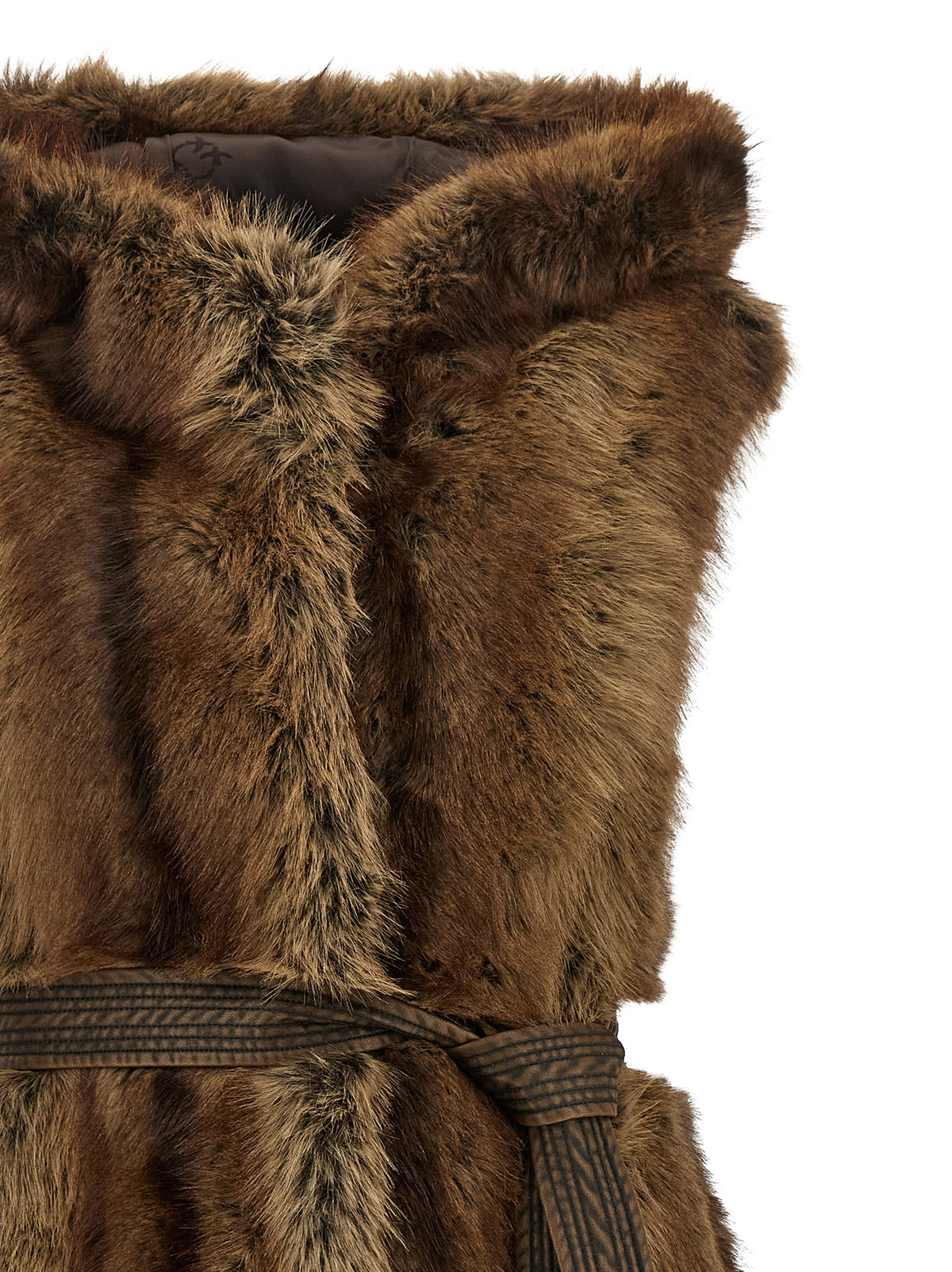 Hooded Vest by PINKO for women in polyester fur brown & natural features a enviable silhouette, elegantly detailed with a enviable hooded neckline and functional hooded for a enviable finish.
