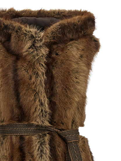 Hooded Vest by PINKO for women in polyester fur brown & natural features a enviable silhouette, elegantly detailed with a enviable hooded neckline and functional hooded for a enviable finish.