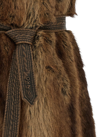 Hooded Vest by PINKO for women in polyester fur brown & natural features a stylish silhouette, showcasing distinct hooded and a refined for a truly stylish finish.