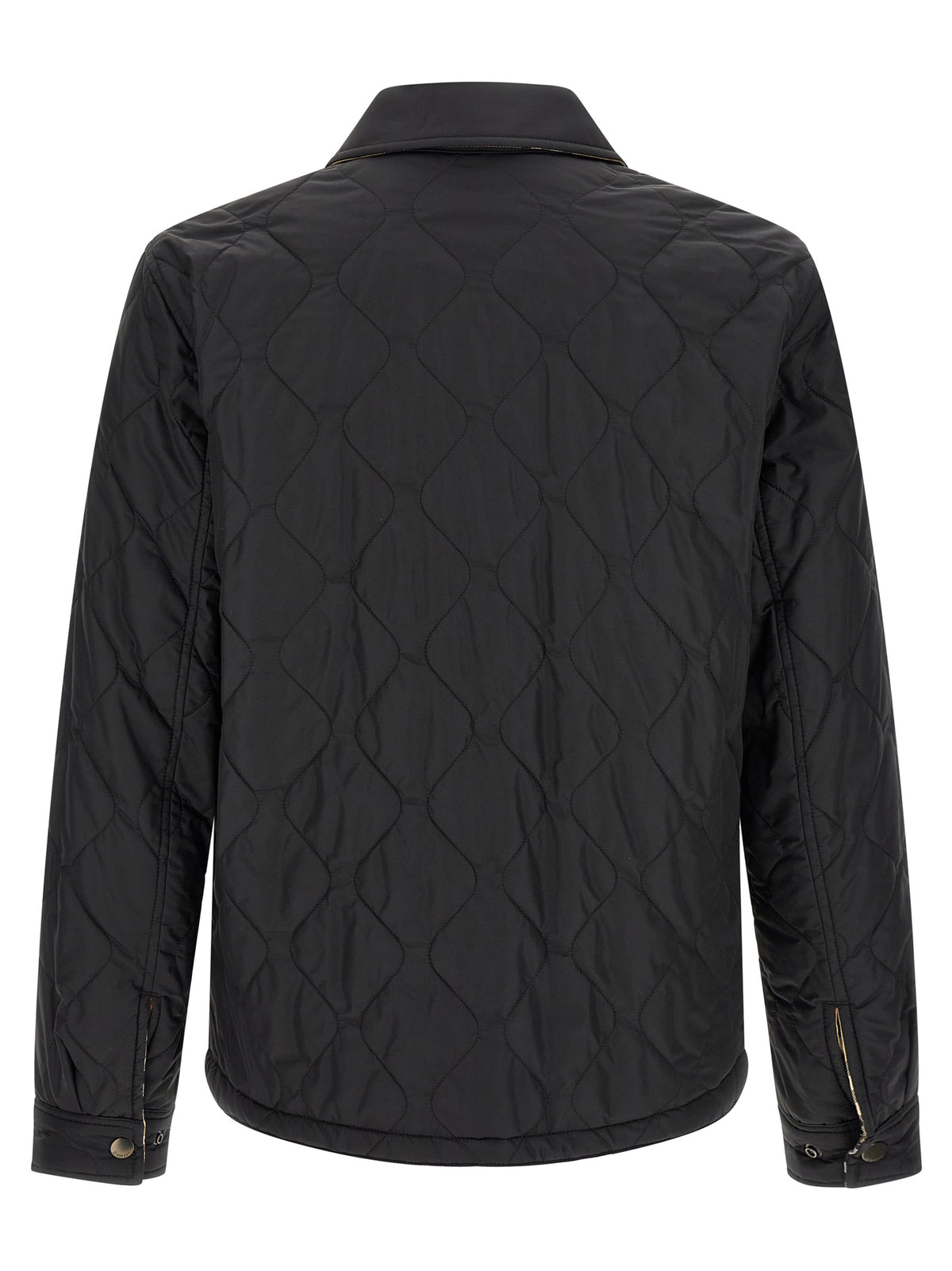 Overcoat by Burberry for men in polyamide black & patterned presents a luxurious silhouette, showcasing a luxurious and sophisticated for a premium, luxurious look.