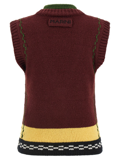 Vest by Marni for women in wool black, bordeaux, burgundy, green, white, yellow & checkered features a chic silhouette, expertly detailed with a refined v-neck neckline and premium for a truly chic look.