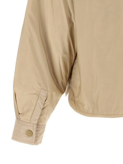 Overcoat by Max Mara for women in polyester canvas beige showcases a architectural silhouette, artfully detailed with a distinctive shirt-collar neckline and functional pockets & insulated for a architectural finish.