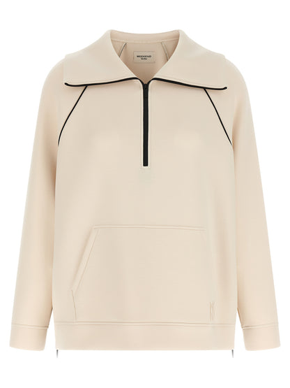 Activewear Sweatshirt by Max Mara for women in mohair polyamide & elastane beige & black presents a sporty silhouette, showcasing a sophisticated and detailed with premium for a sporty finish.