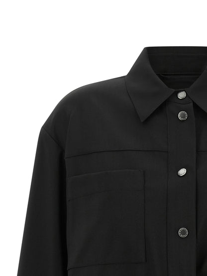 Overcoat by Max Mara for women in virgin wool black presents a luxurious silhouette, showcasing a luxurious shirt-collar neckline and sophisticated pockets for a premium, luxurious look.