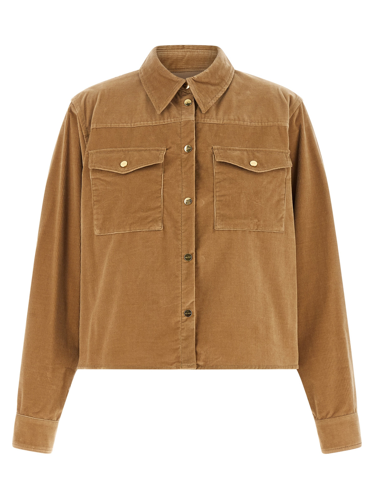 Trucker Jacket by Max Mara for women in corduroy cotton & denim beige & gold showcases a bohemian silhouette, artfully detailed with a bohemian and signature pockets for a truly bohemian finish.