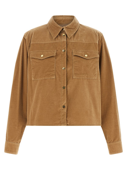 Trucker Jacket by Max Mara for women in corduroy cotton & denim beige & gold showcases a bohemian silhouette, artfully detailed with a bohemian and signature pockets for a truly bohemian finish.