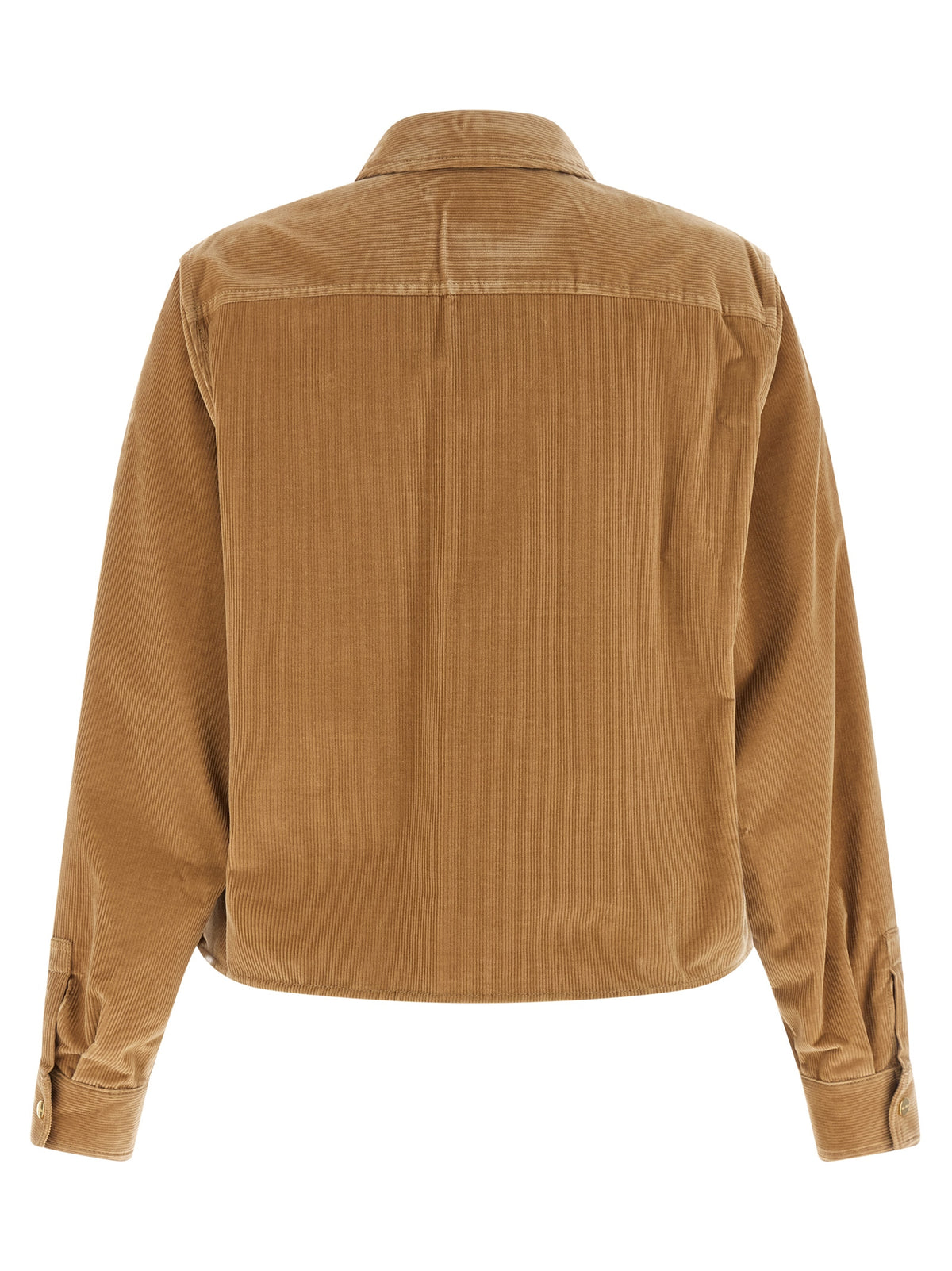 Trucker Jacket by Max Mara for women in corduroy cotton & denim beige & gold features a dramatic silhouette, showcasing a sophisticated and distinctive pockets for a dramatic aesthetic.