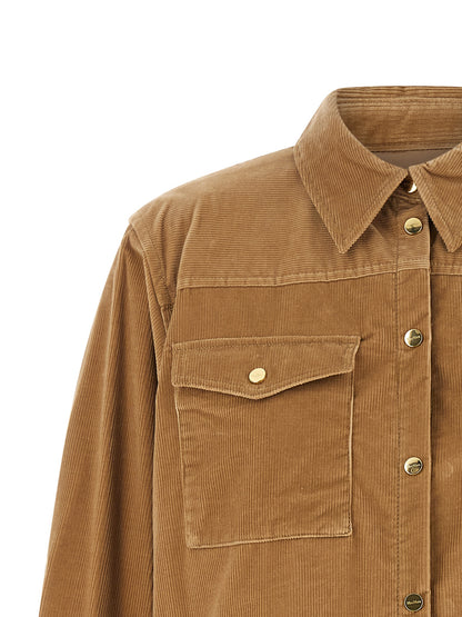 Trucker Jacket by Max Mara for women in corduroy cotton & denim beige & gold features an contemporary silhouette, showcasing a sophisticated and contemporary pockets for a truly refined look.