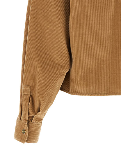 Trucker Jacket by Max Mara for women in corduroy cotton & denim beige & gold features a city-ready silhouette, detailed with pockets and a city-ready .