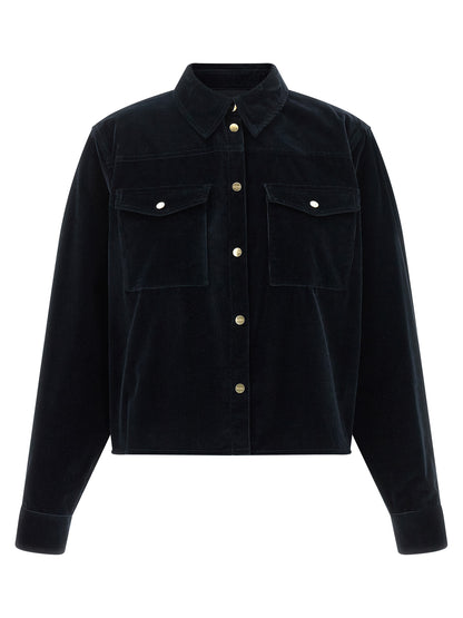 Overcoat by Max Mara for women in plush cotton corduroy & metal blue & gold presents a luxurious silhouette, showcasing a luxurious square neckline and sophisticated pockets for a premium, luxurious look.
