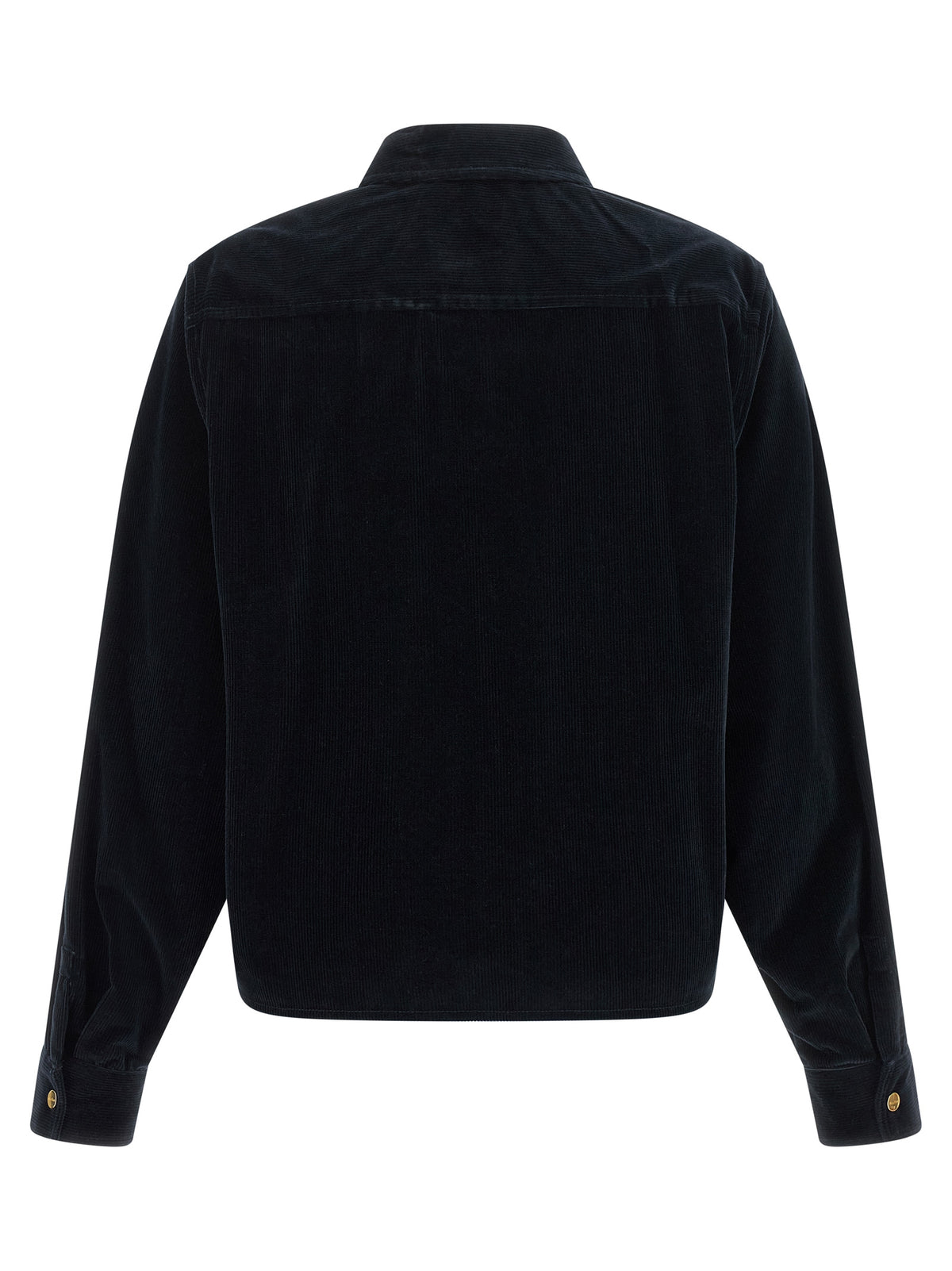 Overcoat by Max Mara for women in plush cotton corduroy & metal blue & gold showcases a architectural silhouette, artfully detailed with a distinctive square neckline and functional pockets for a architectural finish.