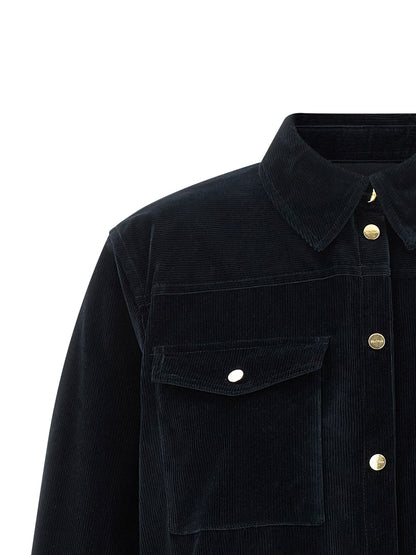 Overcoat by Max Mara for women in plush cotton corduroy & metal blue & gold features a cosy chic silhouette, artfully detailed with a sophisticated square neckline and premium pockets for a cosy chic finish.