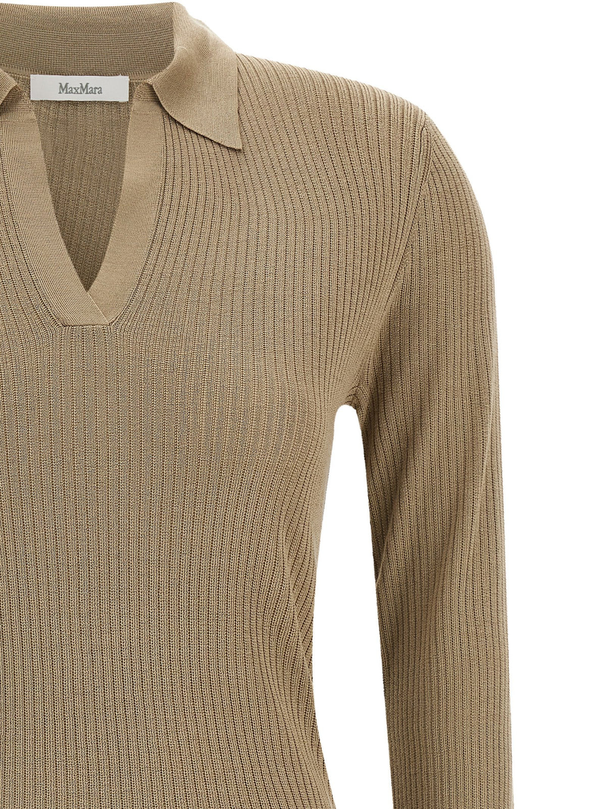 Cardigan by Max Mara for women in cashmere silk beige features an crisp silhouette, showcasing a sophisticated v-neck neckline and detail for a truly crisp finish.