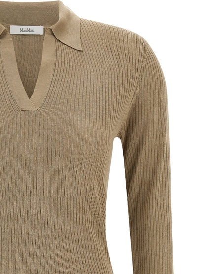 Cardigan by Max Mara for women in cashmere silk beige features an crisp silhouette, showcasing a sophisticated v-neck neckline and detail for a truly crisp finish.