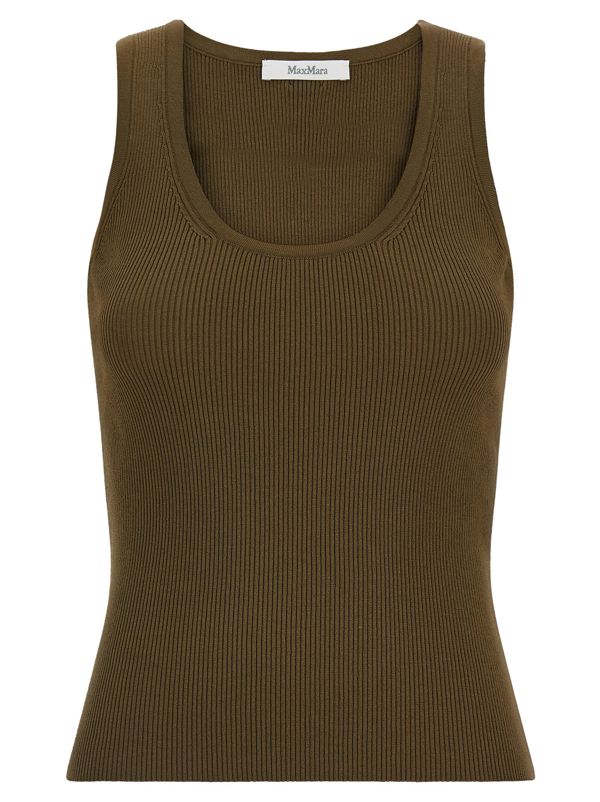 T-Shirt by Max Mara for women in viscose polyester crepe & metal bicolour, green, olive & signature features a plush silhouette, showcasing a sophisticated and sleeveless for a truly plush finish.