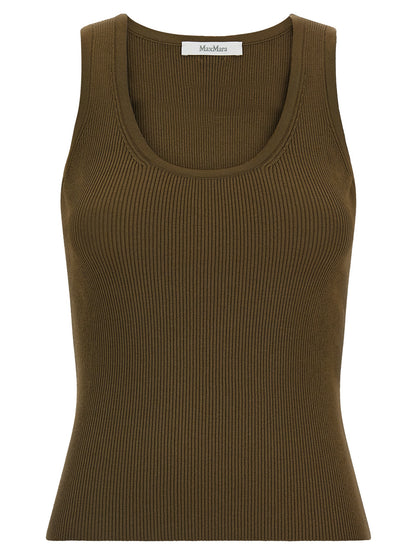T-Shirt by Max Mara for women in viscose polyester crepe & metal bicolour, green, olive & signature features a plush silhouette, showcasing a sophisticated and sleeveless for a truly plush finish.