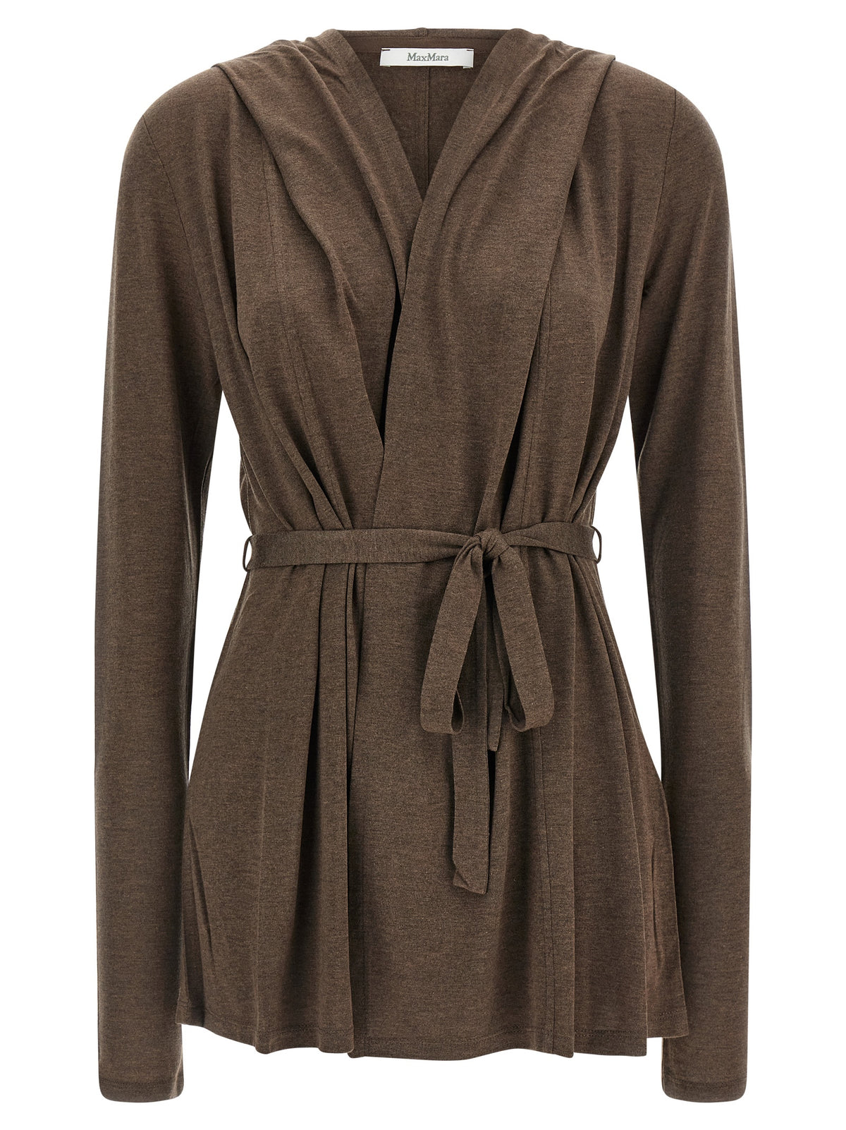 Hooded Cardigan by Max Mara for women in lyocell metal & silk brown features an impeccable silhouette, showcasing a sophisticated hooded neckline and detail for a truly impeccable finish.