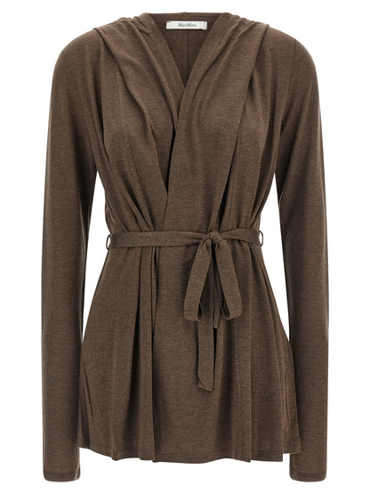 Hooded Cardigan by Max Mara for women in lyocell metal & silk brown features an impeccable silhouette, showcasing a sophisticated hooded neckline and detail for a truly impeccable finish.