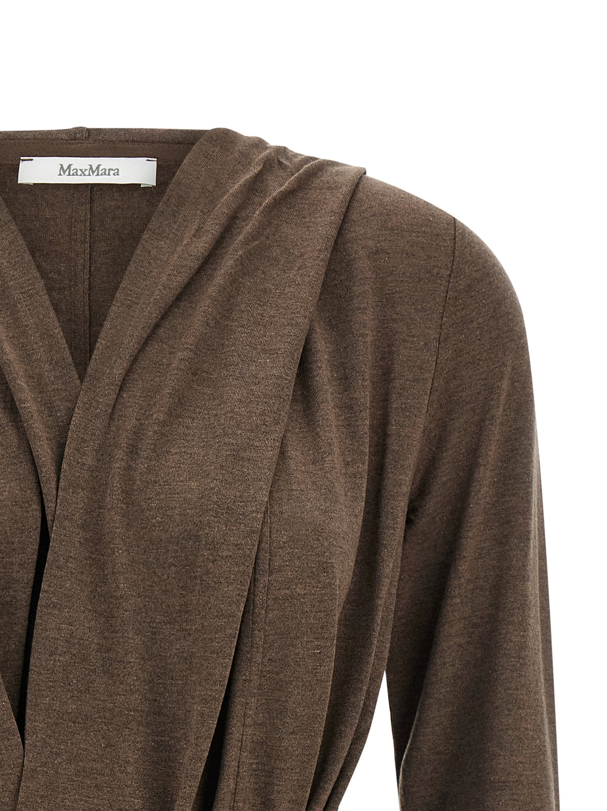 Hooded Cardigan by Max Mara for women in lyocell metal & silk brown presents a textural silhouette, artfully finished with a textural hooded neckline and for a sophisticated, textural look.