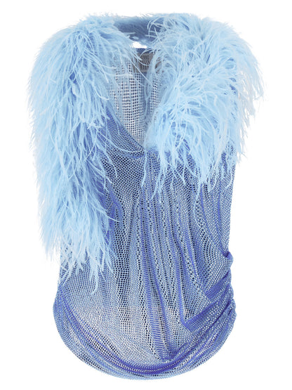 Tank Top by Giuseppe Di Morabito for women in polyamide mesh & feathers light-blue showcases a perennial silhouette, artfully detailed with a sleeveless design and a perennial v-neck neckline.