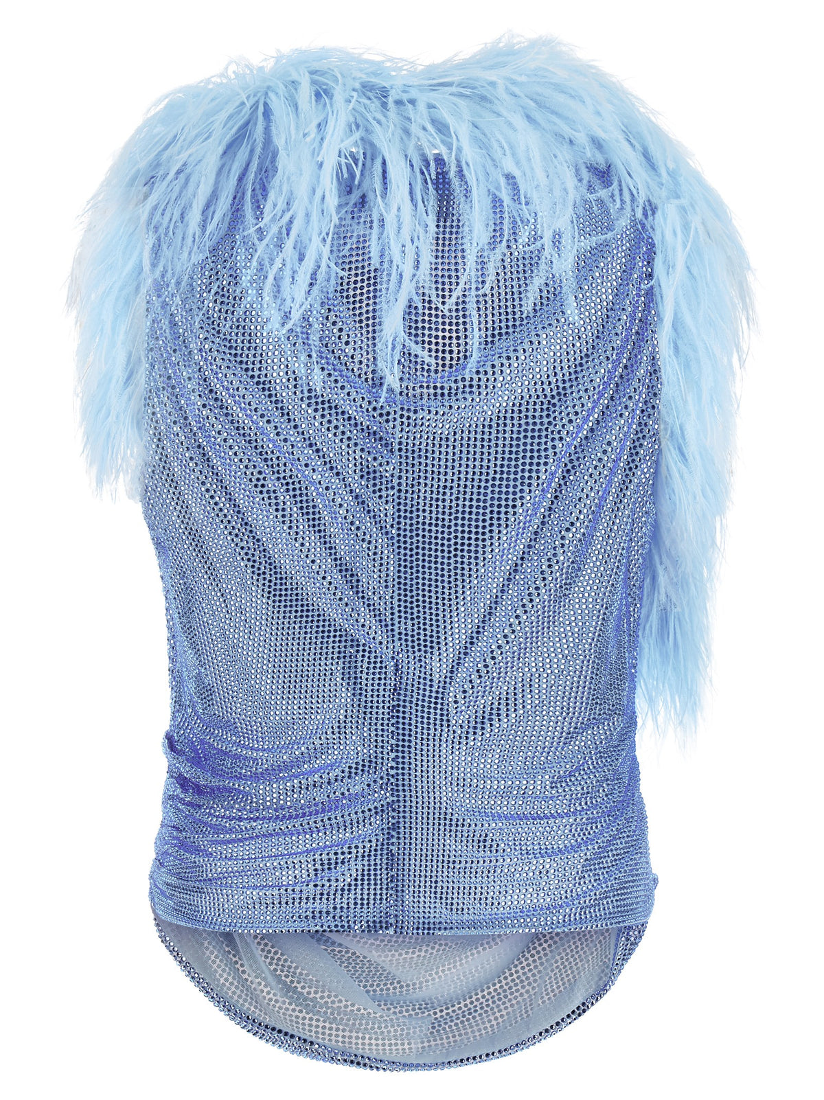 Tank Top by Giuseppe Di Morabito for women in polyamide mesh & feathers light-blue showcases a sublime silhouette, with and v-neck neckline details for a sublime finish.