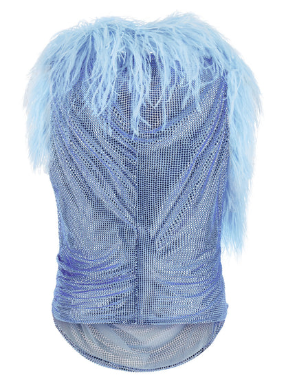 Tank Top by Giuseppe Di Morabito for women in polyamide mesh & feathers light-blue showcases a sublime silhouette, with and v-neck neckline details for a sublime finish.