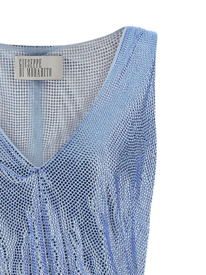 Tank Top by Giuseppe Di Morabito for women in polyamide mesh & feathers light-blue features an bespeak silhouette, showcasing an bespeak and bespeak for a truly sophisticated look.