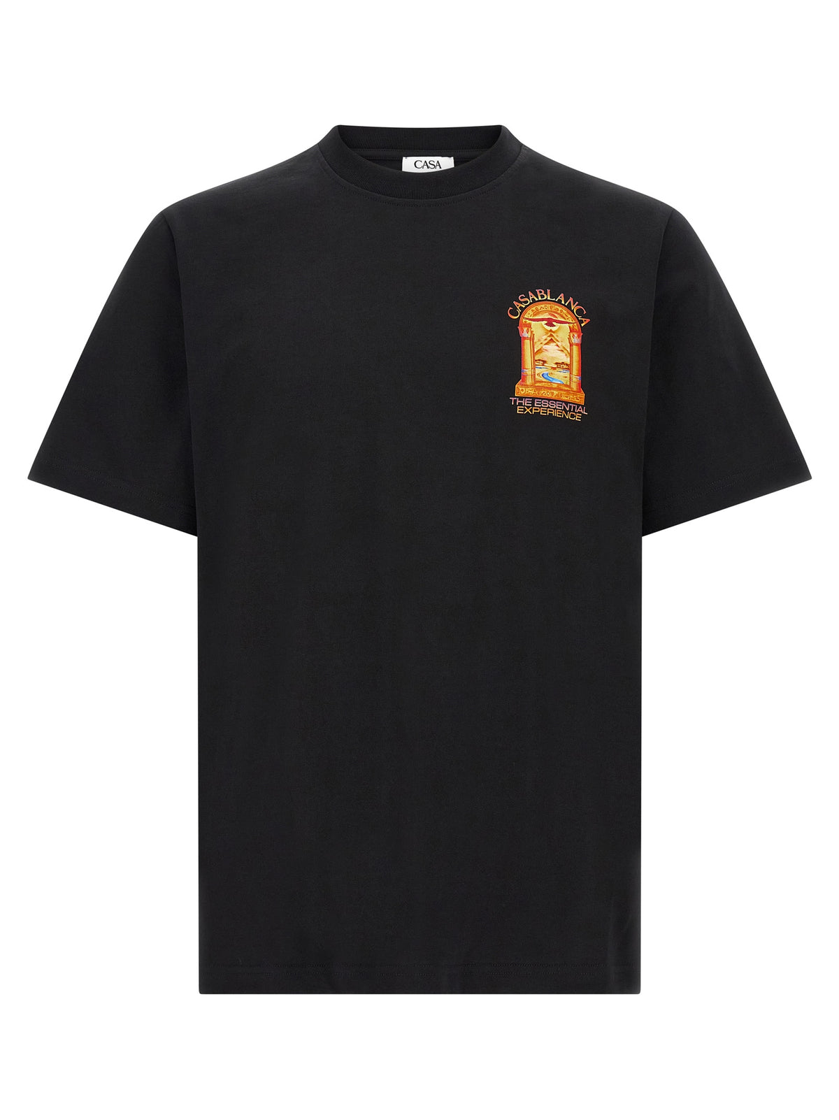 T-Shirt by Casablanca for men in organic cotton black & patterned features an edgy silhouette, meticulously detailed with a sophisticated short-sleeve and crew neckline for a truly edgy finish.